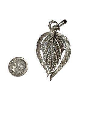 Vintage BSK Marked Leaf Brooch/Pendant/Pin/Lapel - Silver Tone